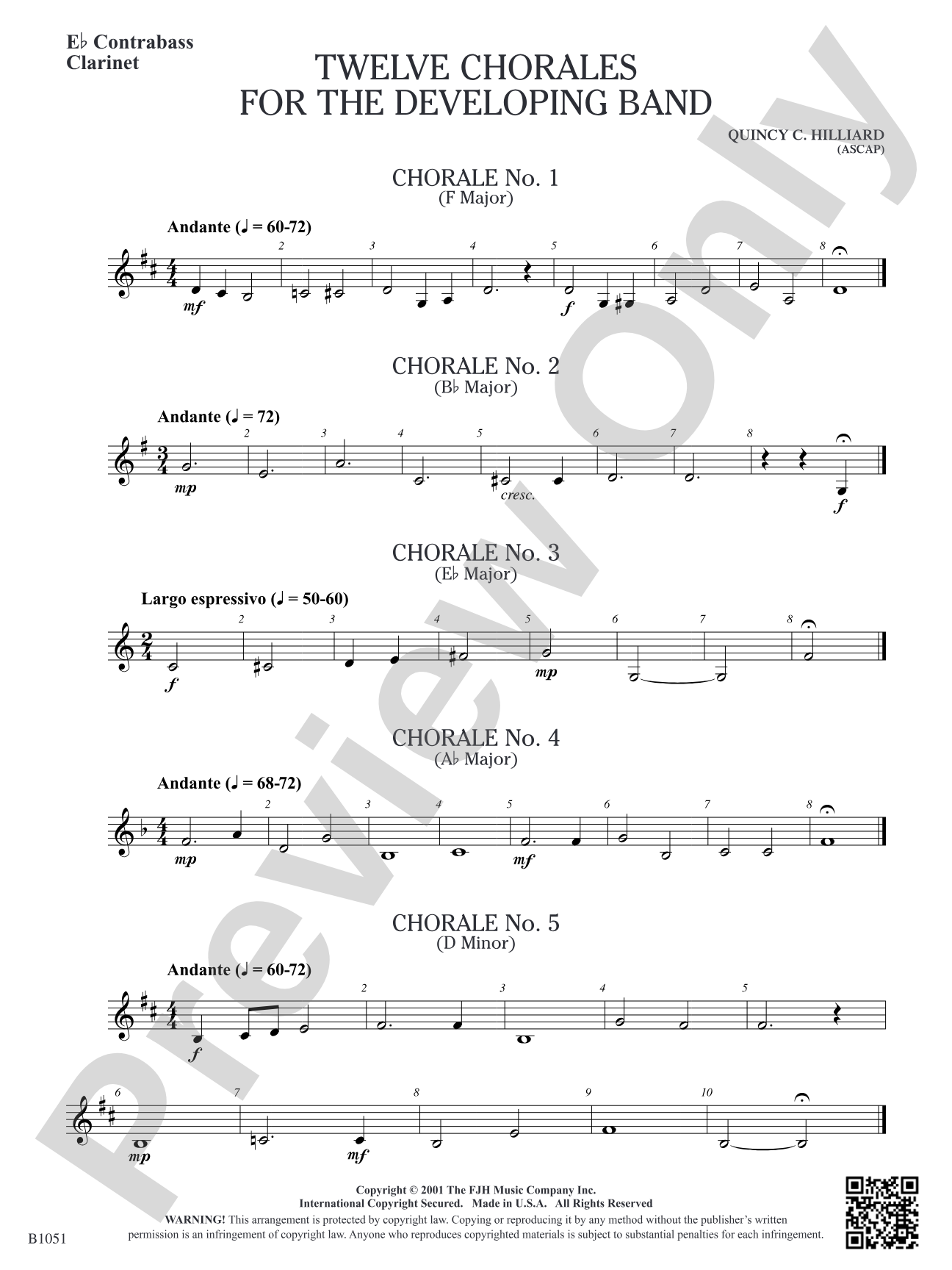 Twelve Chorales for the Developing Band: E-flat Contrabass Clarinet