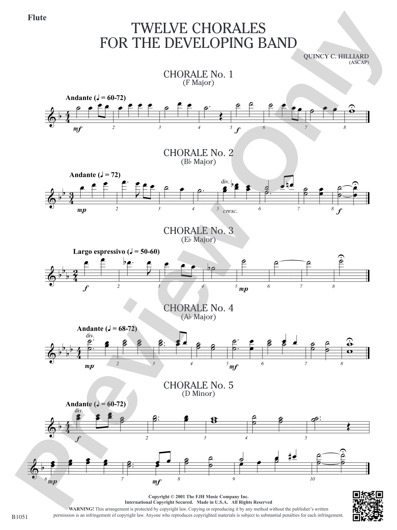 Twelve Chorales for the Developing Band: Flute