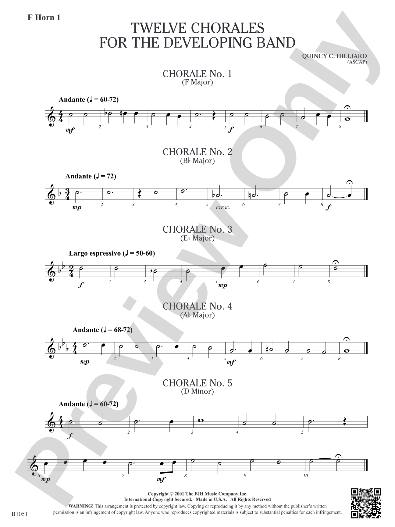Twelve Chorales for the Developing Band: F Horn 1