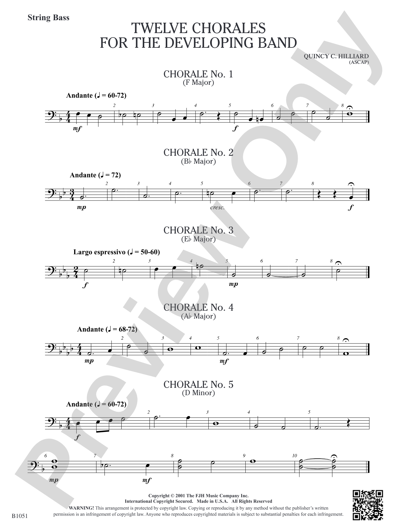 Twelve Chorales for the Developing Band: String Bass