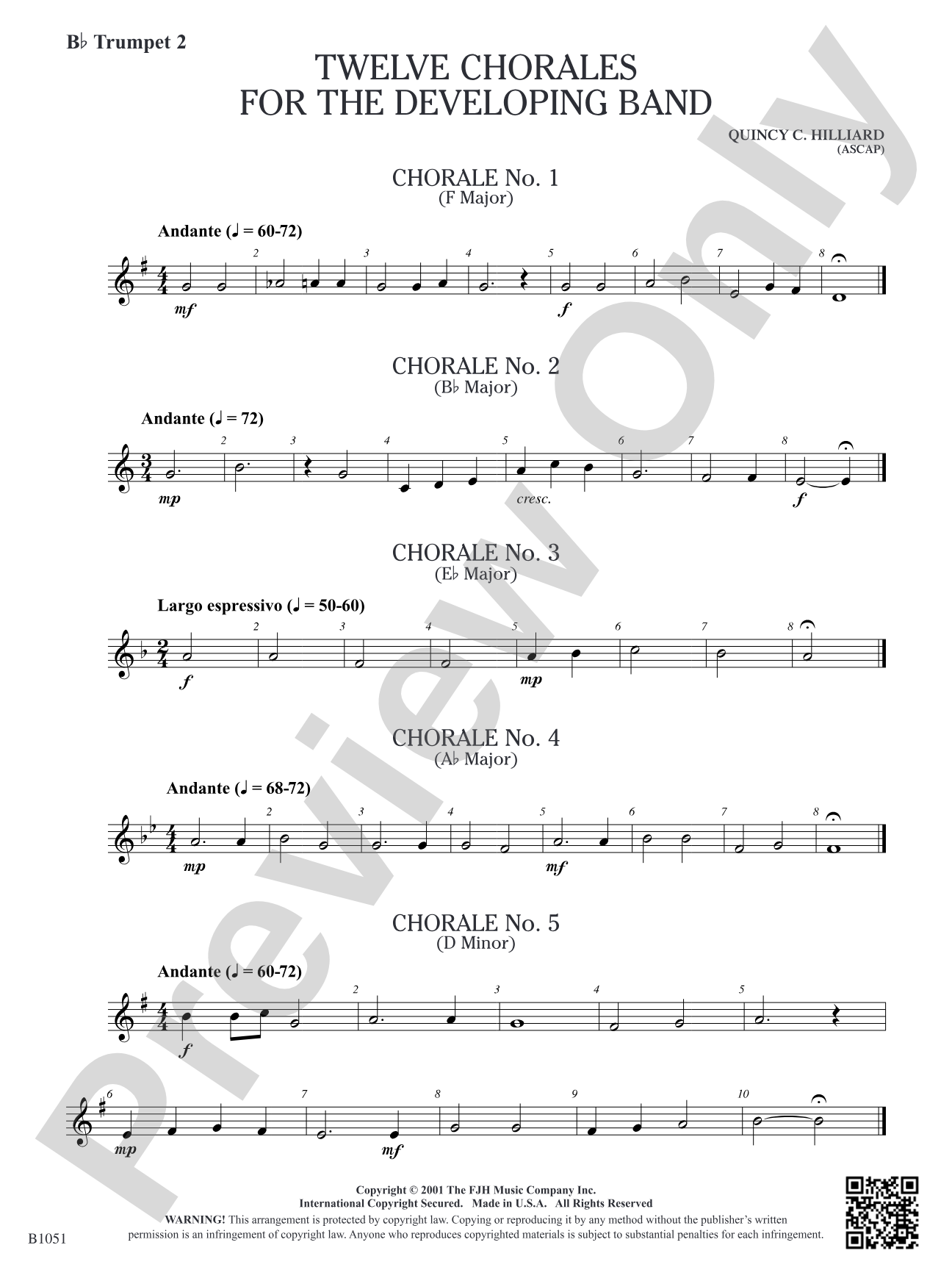 Twelve Chorales for the Developing Band: B-flat Trumpet 2