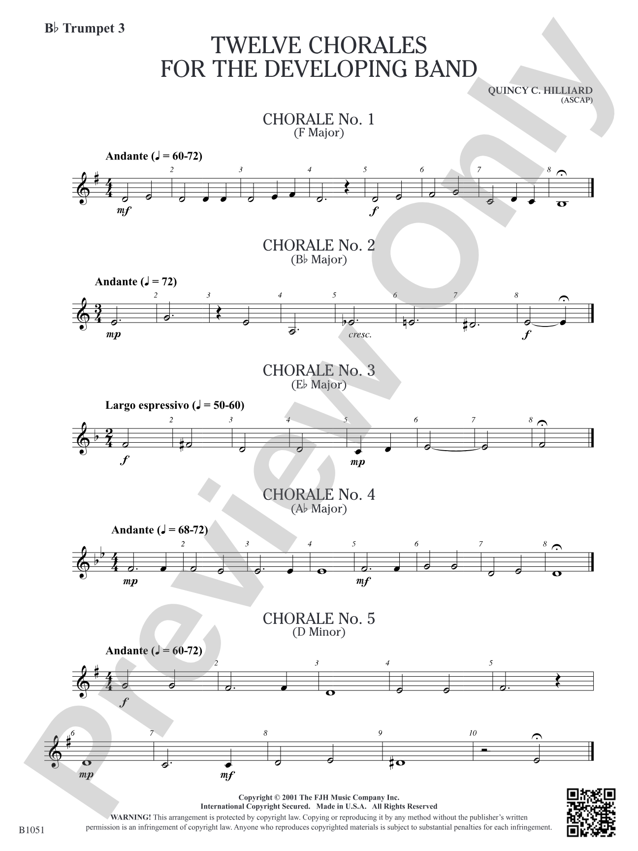 Twelve Chorales for the Developing Band: B-flat Trumpet 3