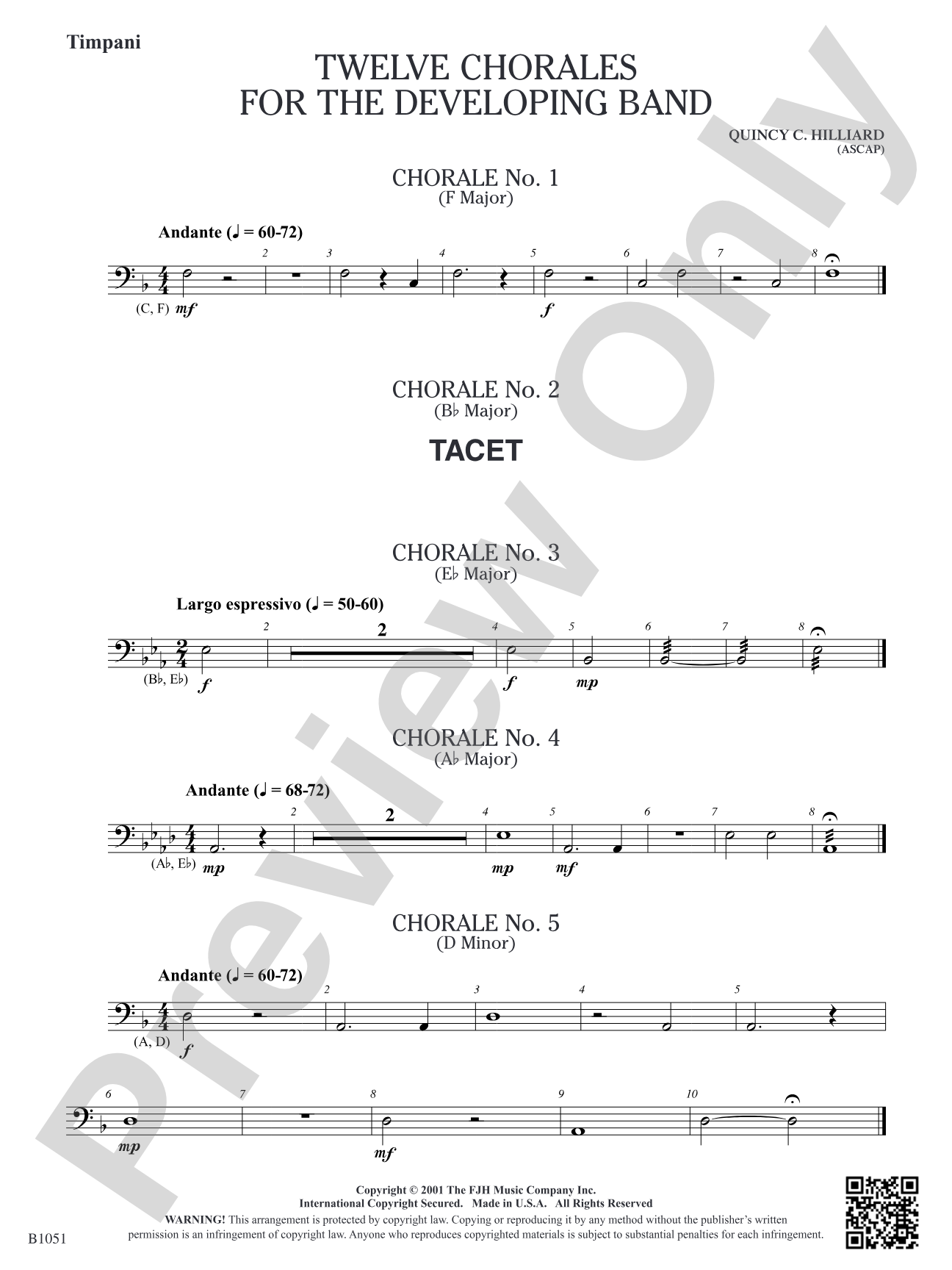Twelve Chorales for the Developing Band: Timpani