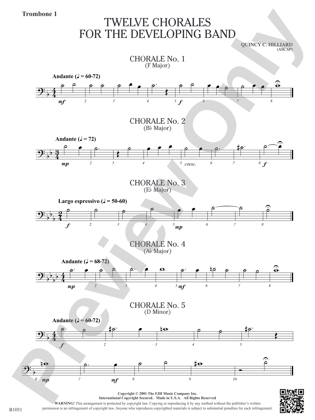 Twelve Chorales for the Developing Band: Trombone 1