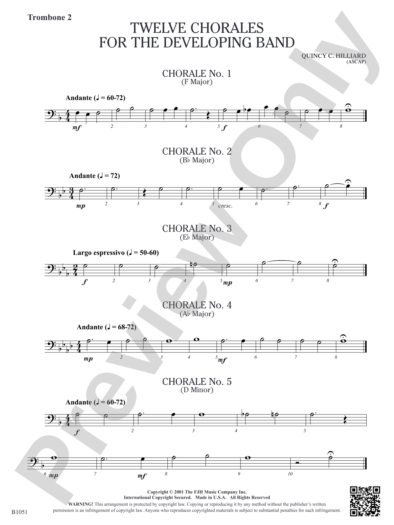 Twelve Chorales for the Developing Band: Trombone 2
