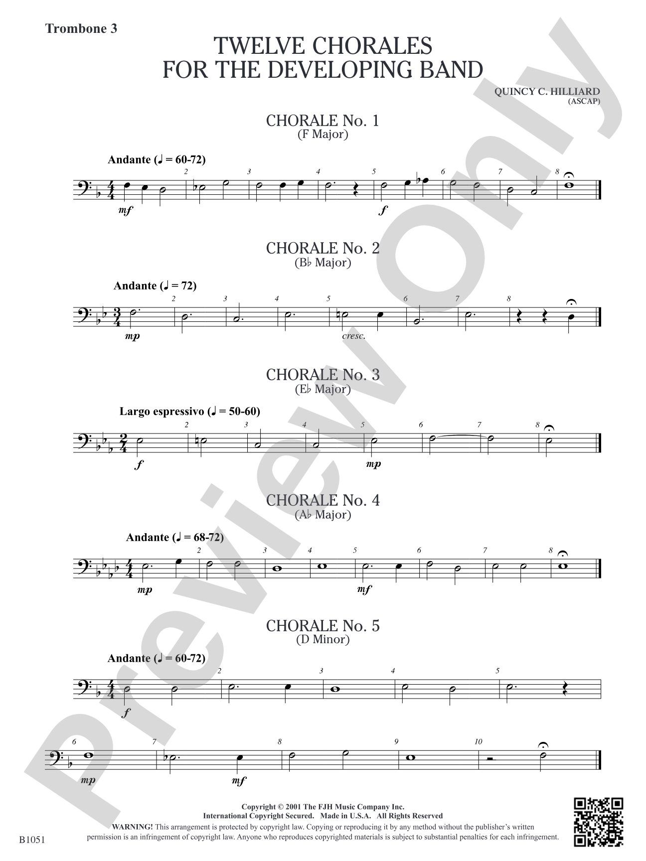 Twelve Chorales for the Developing Band: Trombone 3