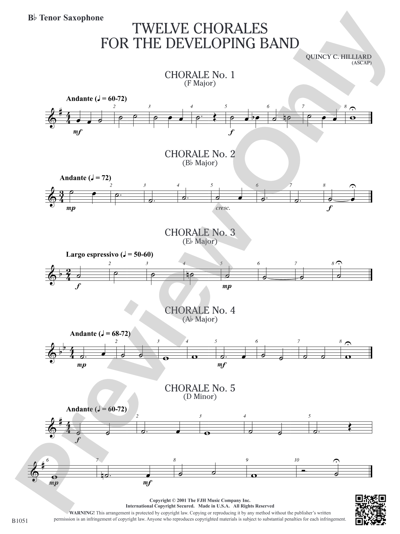 Twelve Chorales for the Developing Band: B-flat Tenor Saxophone