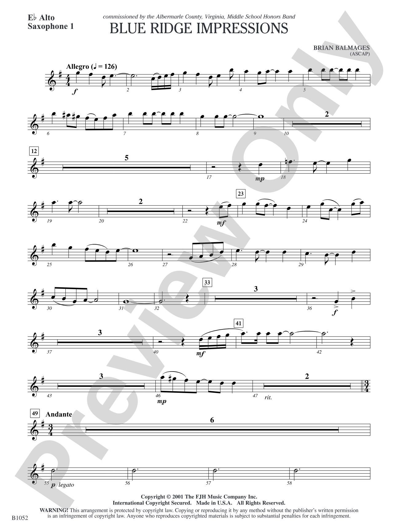 Blue Ridge Impressions: E-flat Alto Saxophone 1