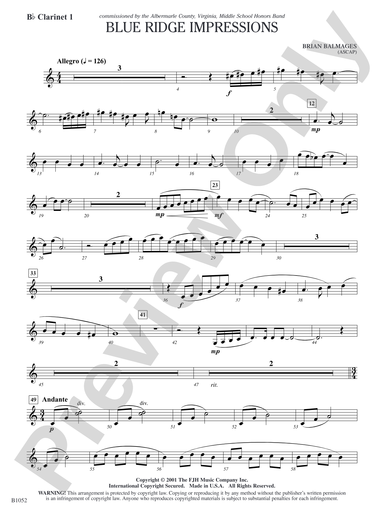 Blue Ridge Impressions: B-flat Clarinet 1