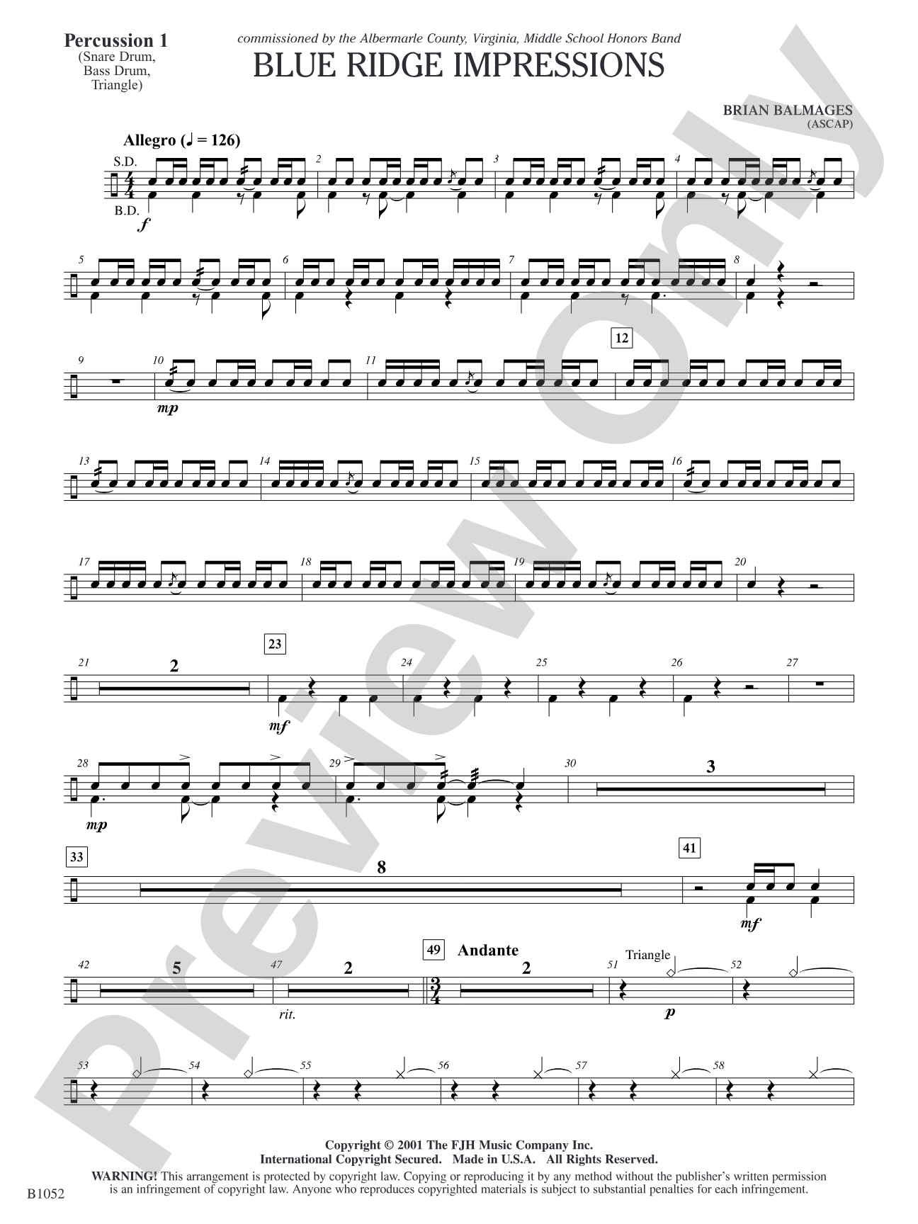 Blue Ridge Impressions: Percussion 1