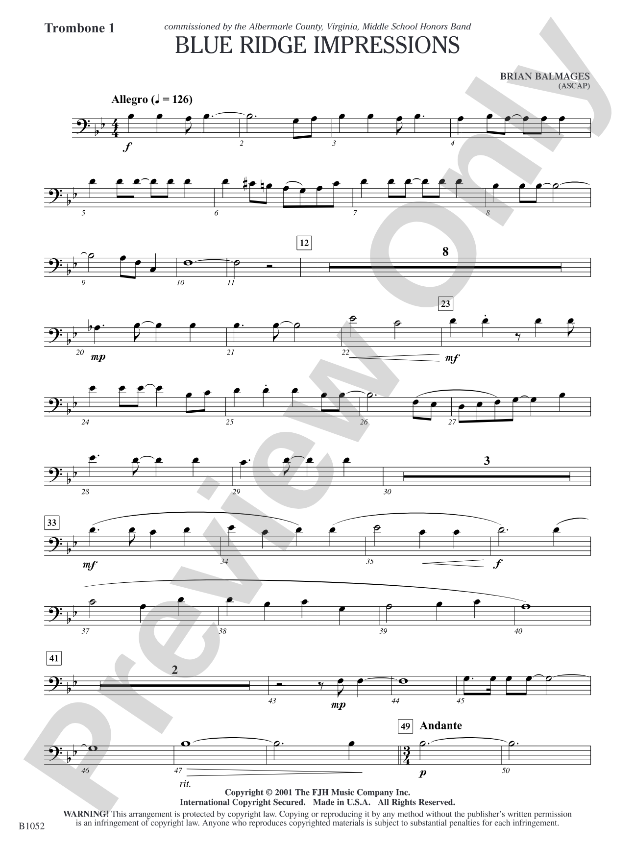 Blue Ridge Impressions: Trombone 1