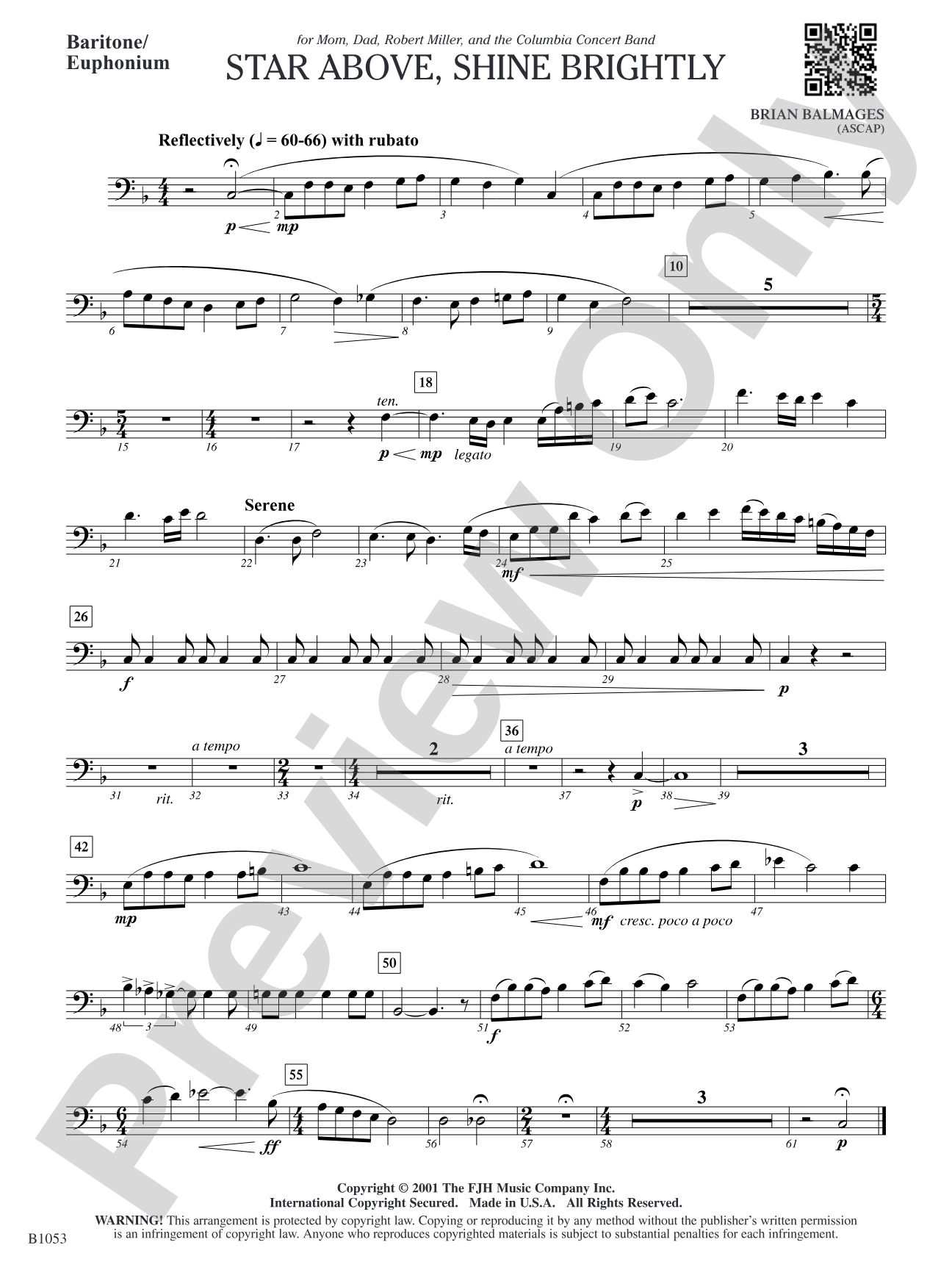 Star Above, Shine Brightly: Baritone/Euphonium