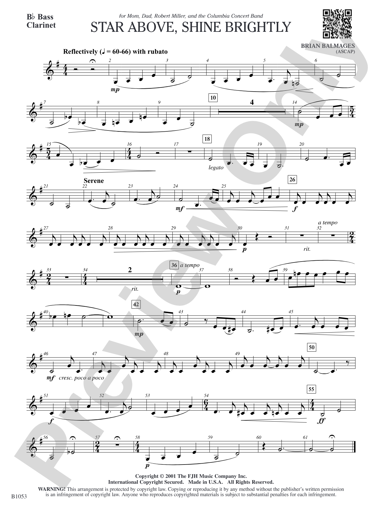 Star Above, Shine Brightly: B-flat Bass Clarinet