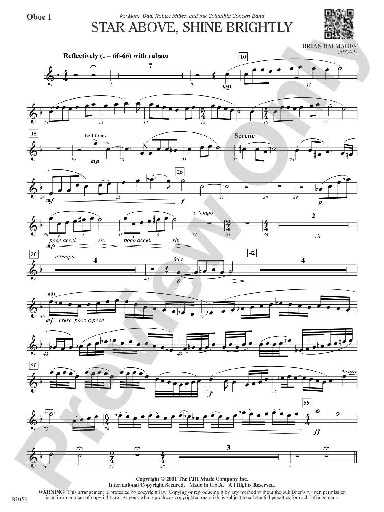 Star Above, Shine Brightly: Oboe 1