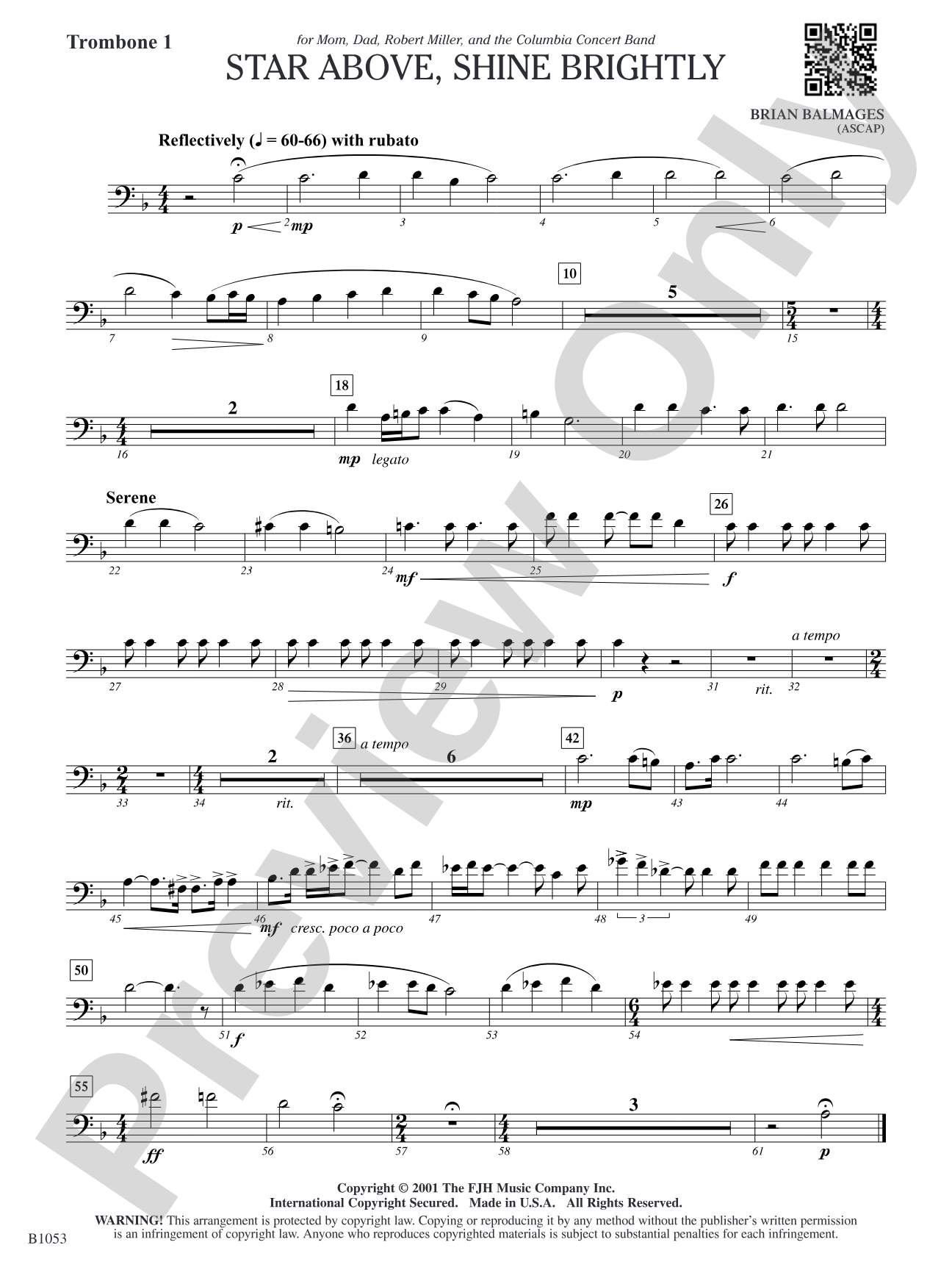 Star Above, Shine Brightly: Trombone 1