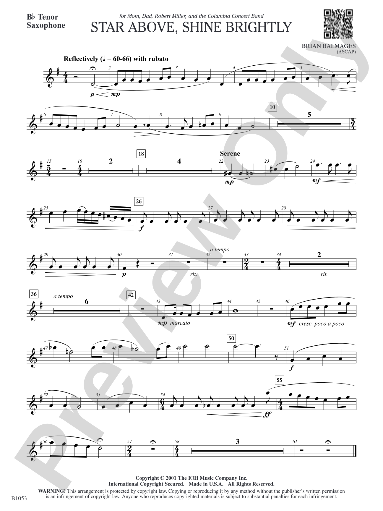 Star Above, Shine Brightly: B-flat Tenor Saxophone