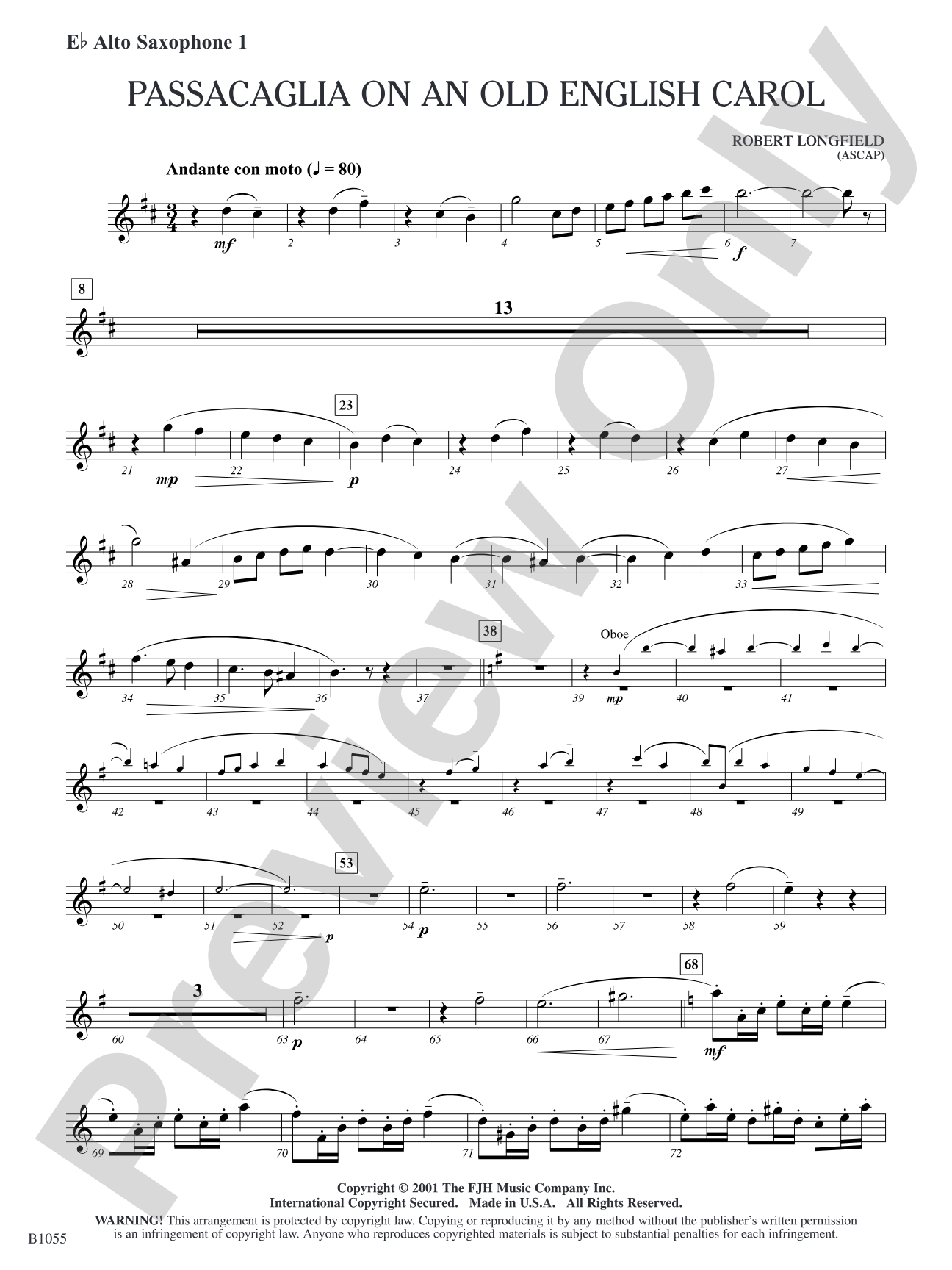 Passacaglia on an Old English Carol: E-flat Alto Saxophone 1