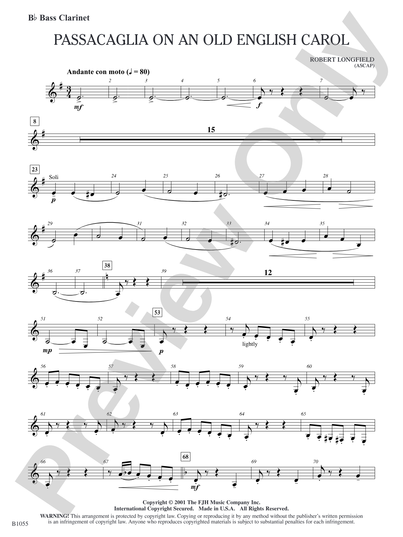 Passacaglia on an Old English Carol: B-flat Bass Clarinet