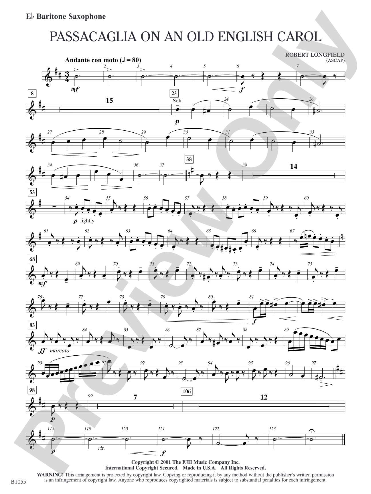 Passacaglia on an Old English Carol: E-flat Baritone Saxophone