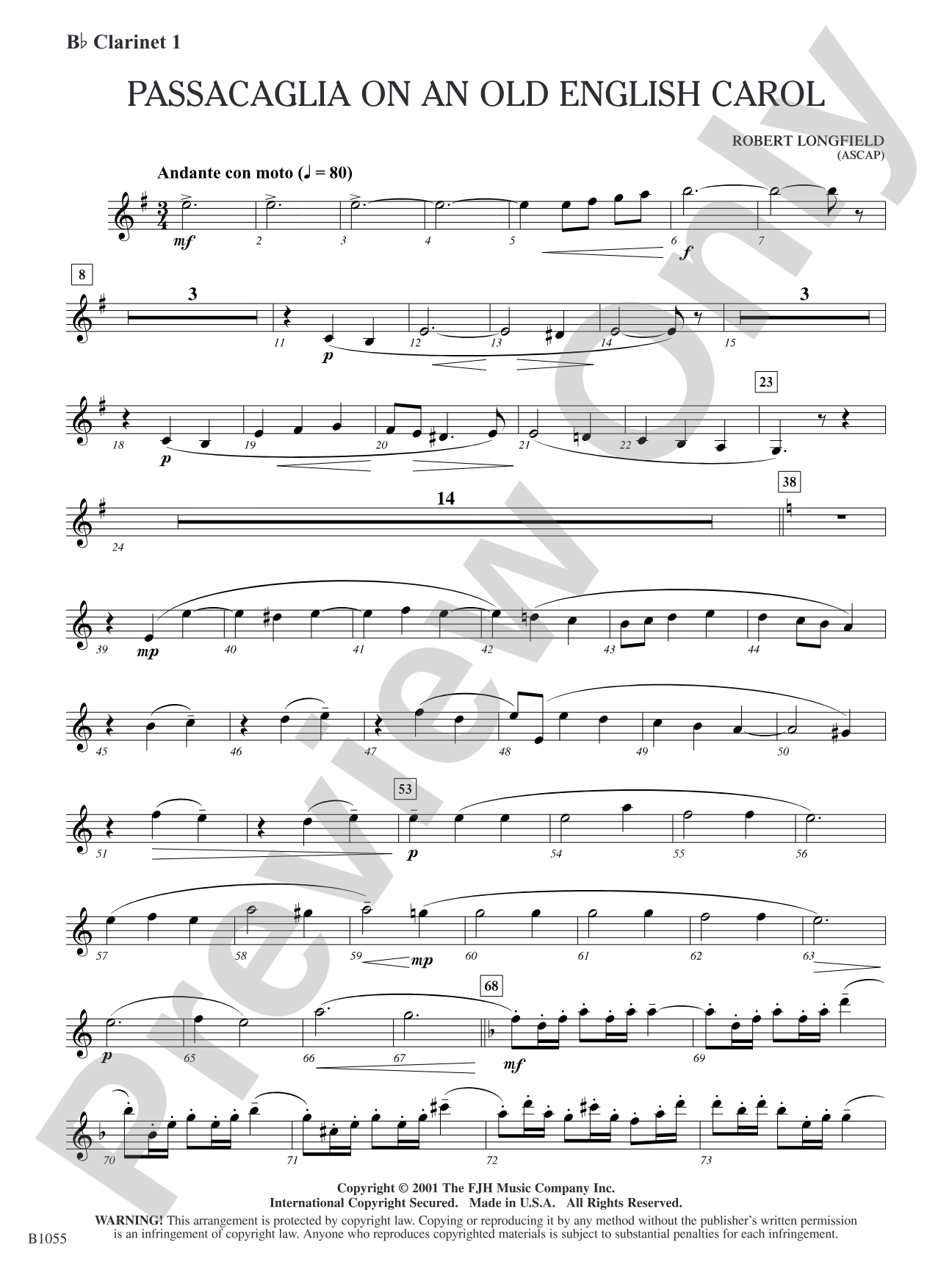Passacaglia on an Old English Carol: B-flat Clarinet 1