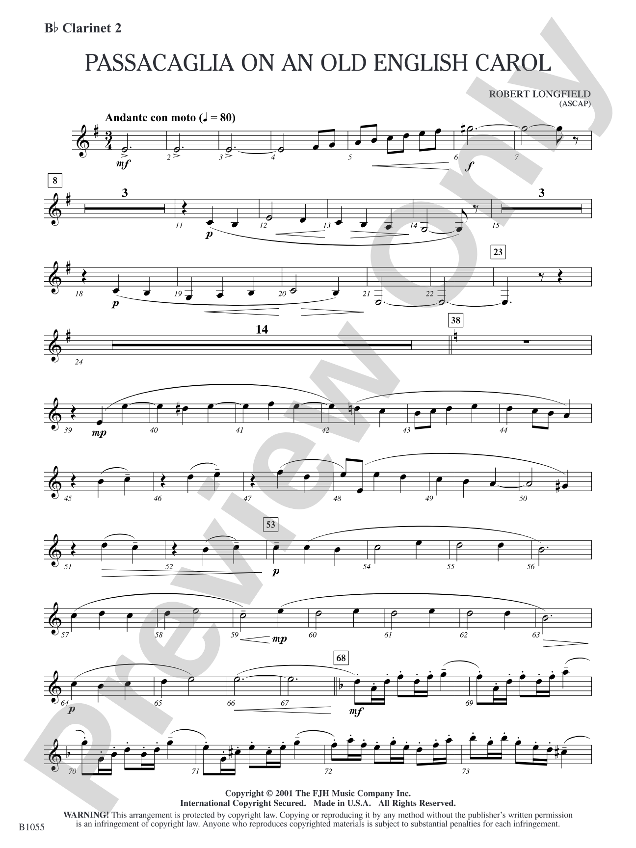 Passacaglia on an Old English Carol: B-flat Clarinet 2