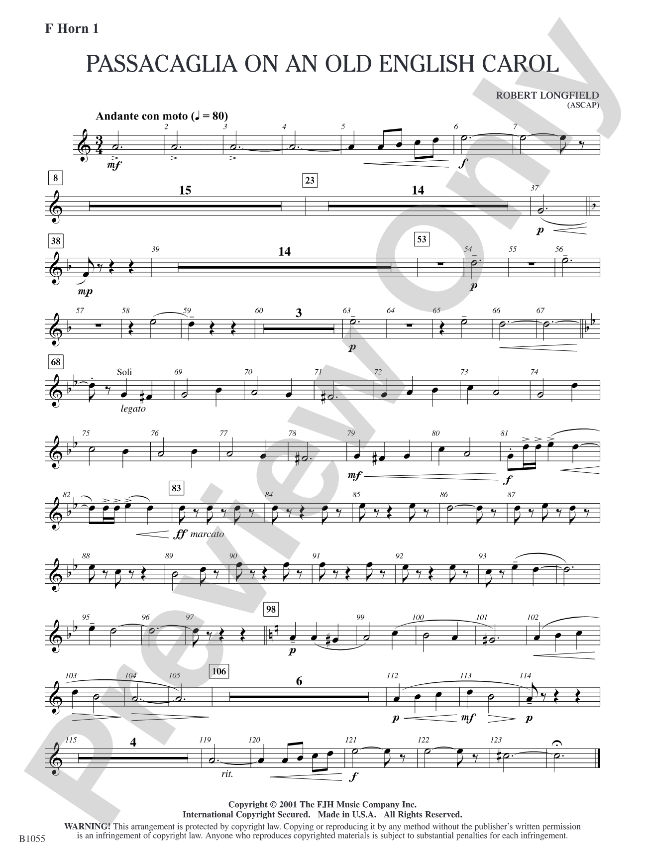Passacaglia on an Old English Carol: F Horn 1