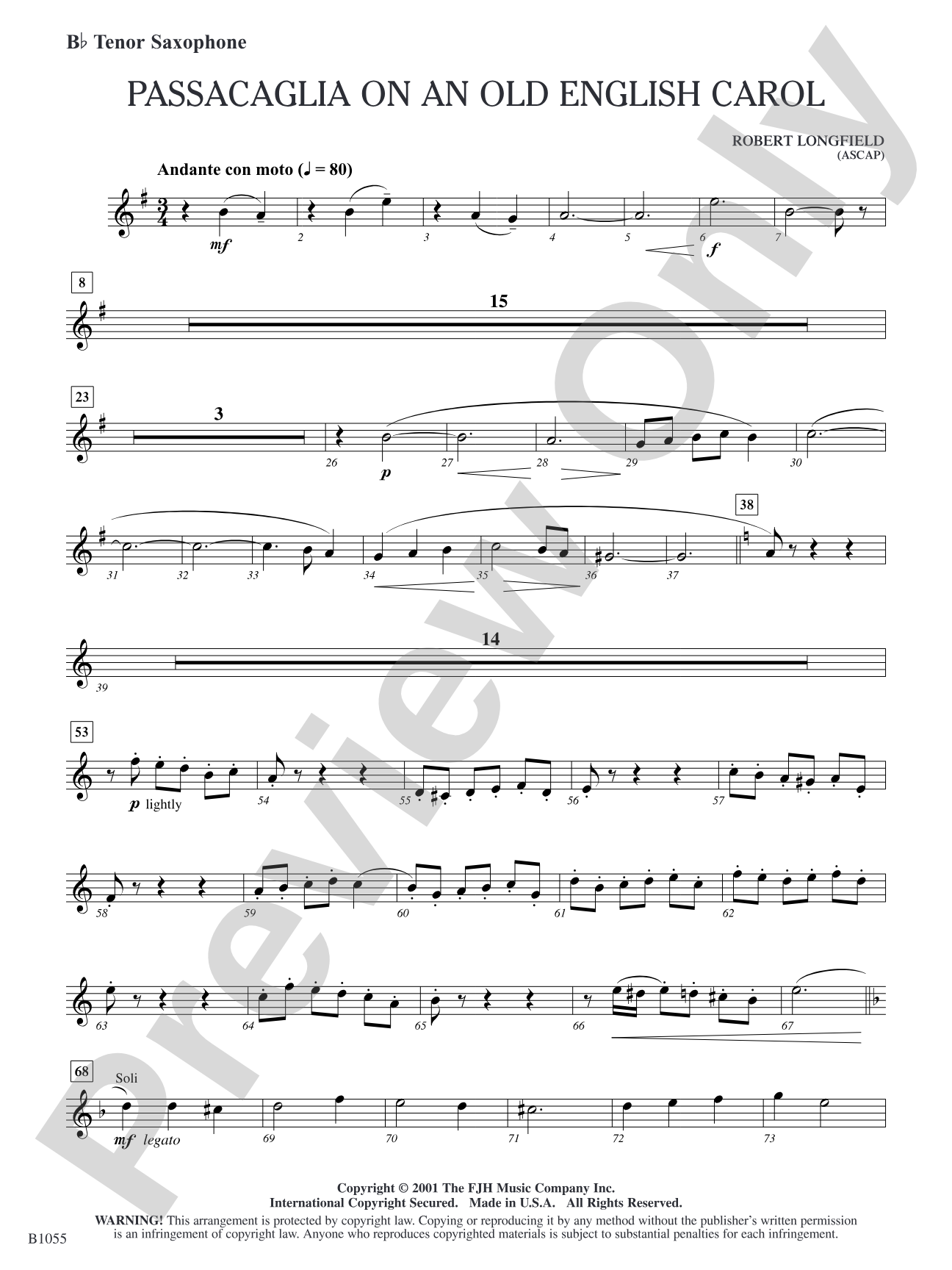 Passacaglia on an Old English Carol: B-flat Tenor Saxophone