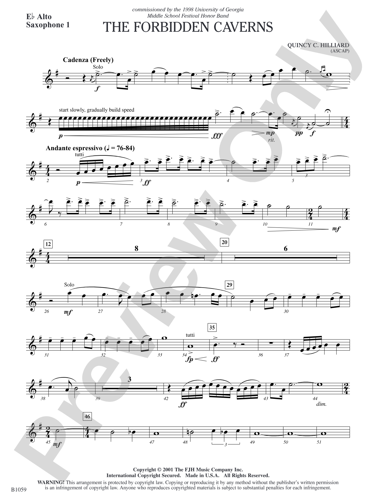 The Forbidden Caverns: E-flat Alto Saxophone 1