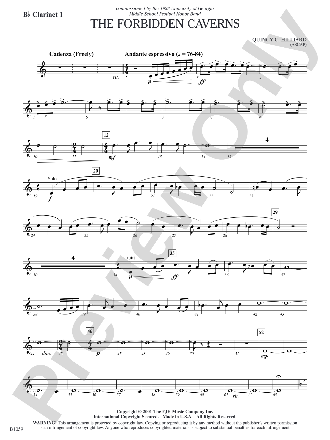 The Forbidden Caverns: B-flat Clarinet 1