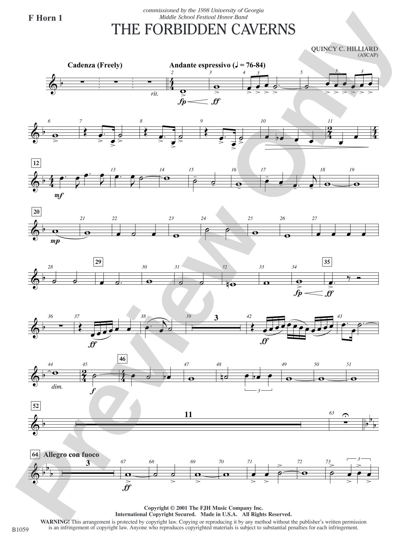 The Forbidden Caverns: F Horn 1