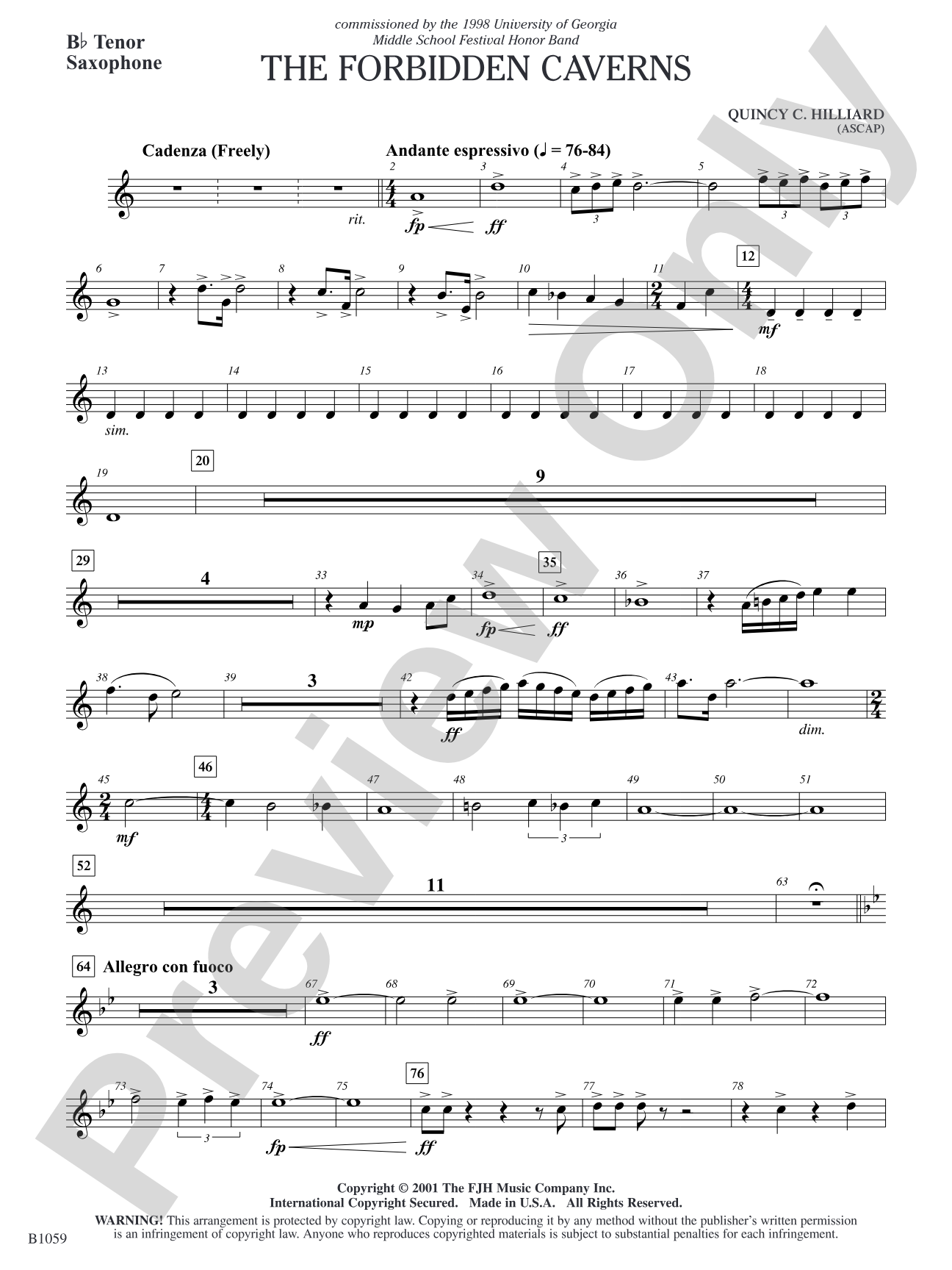 The Forbidden Caverns: B-flat Tenor Saxophone