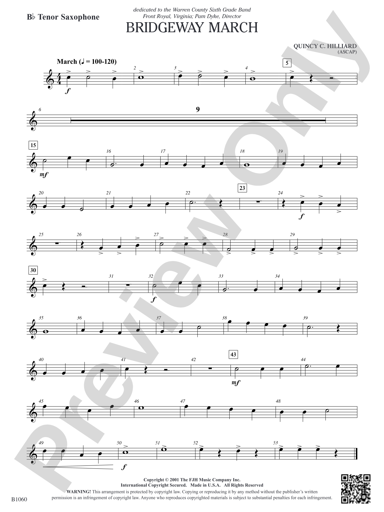 Bridgeway March: B-flat Tenor Saxophone