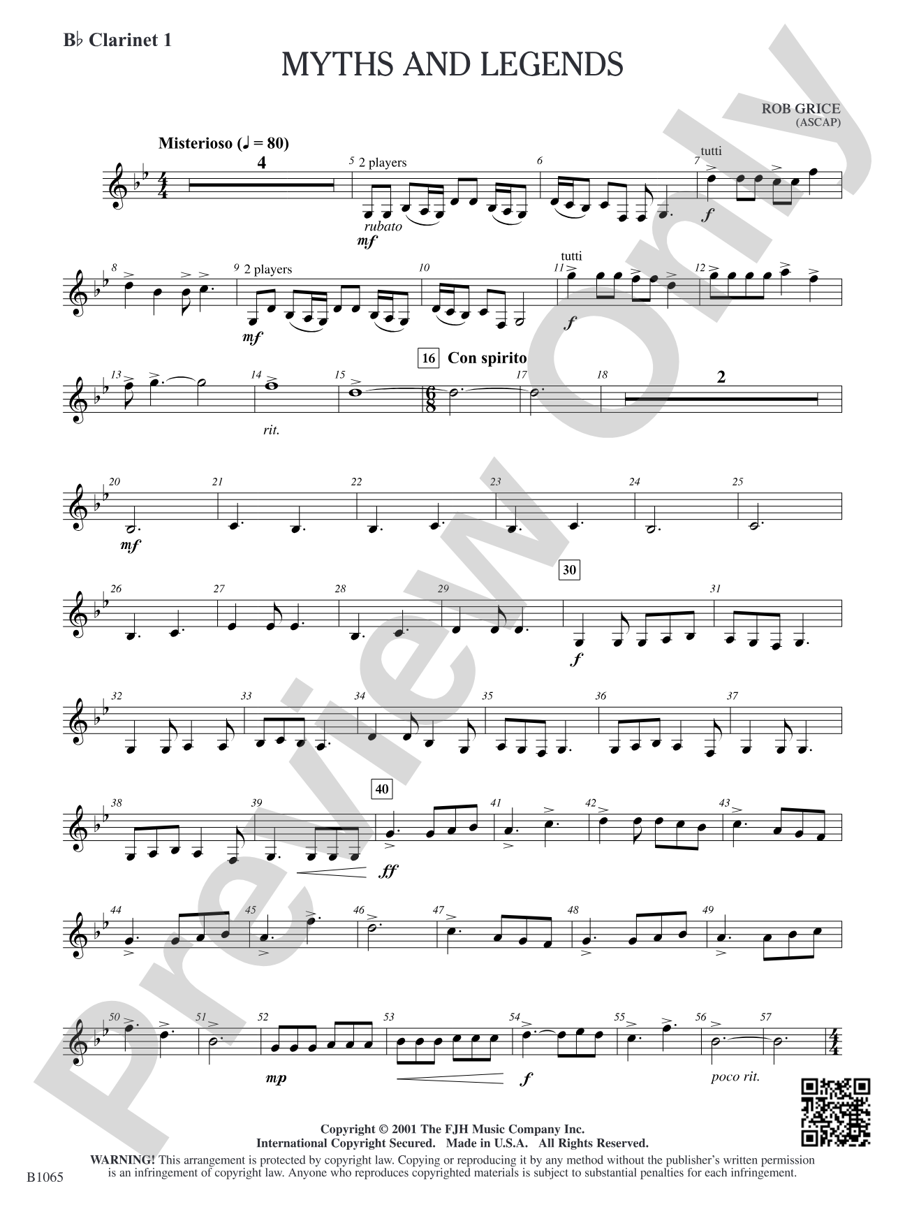 Myths and Legends: B-flat Clarinet 1