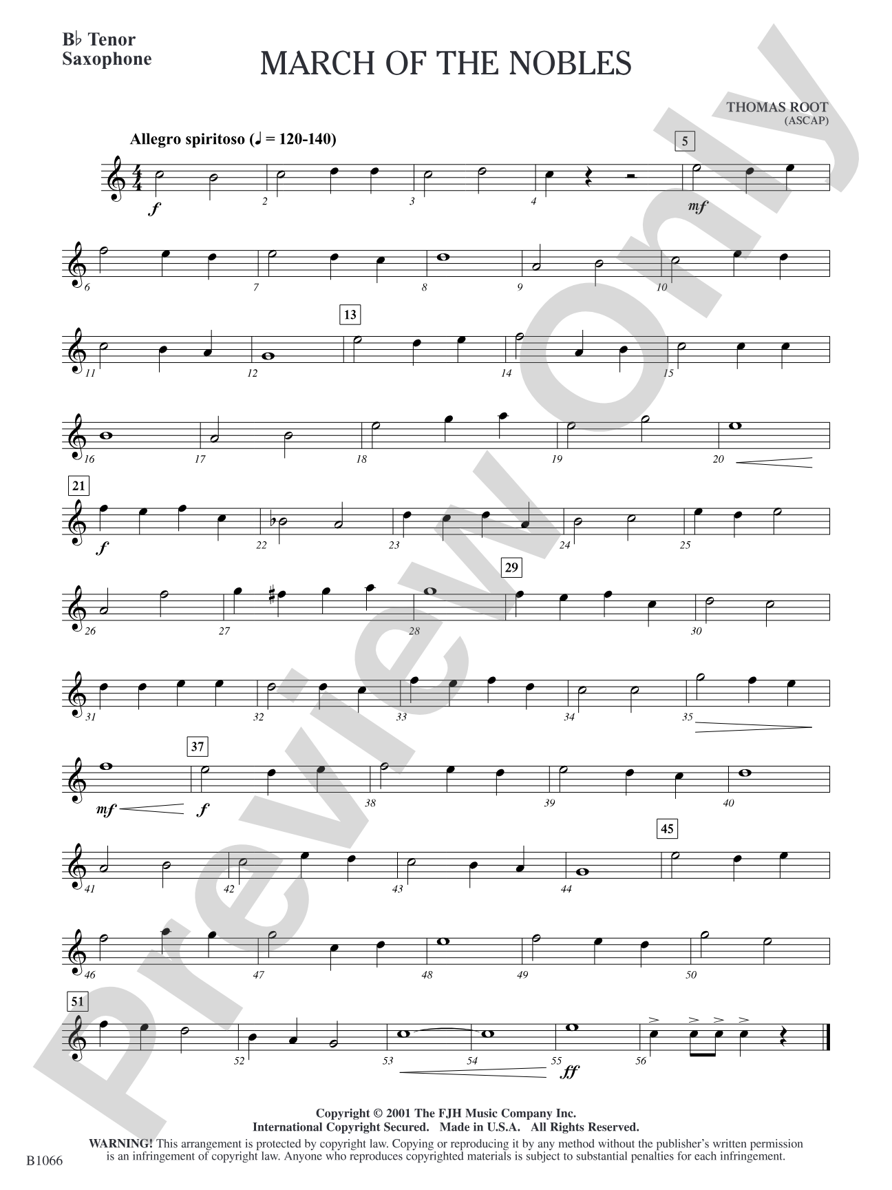 March of the Nobles: B-flat Tenor Saxophone