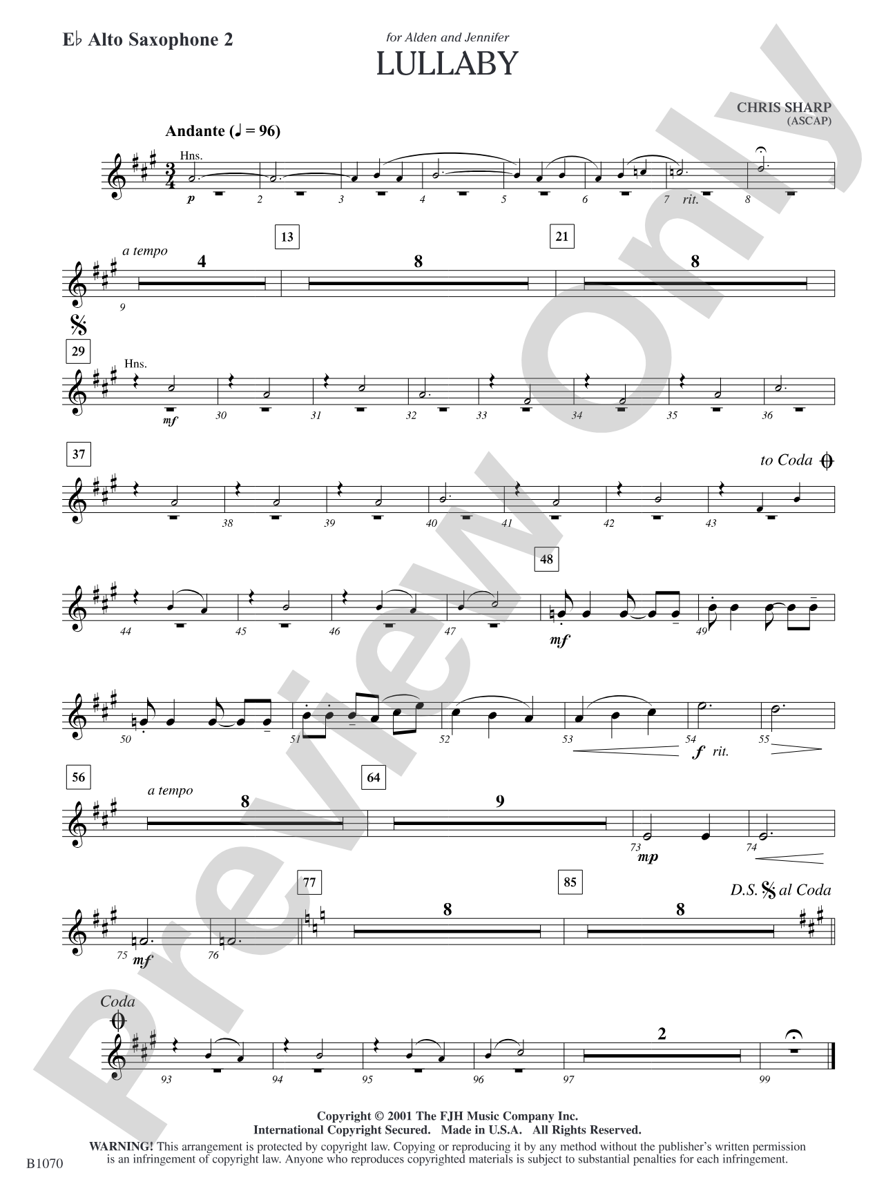 Lullaby: E-flat Alto Saxophone 2