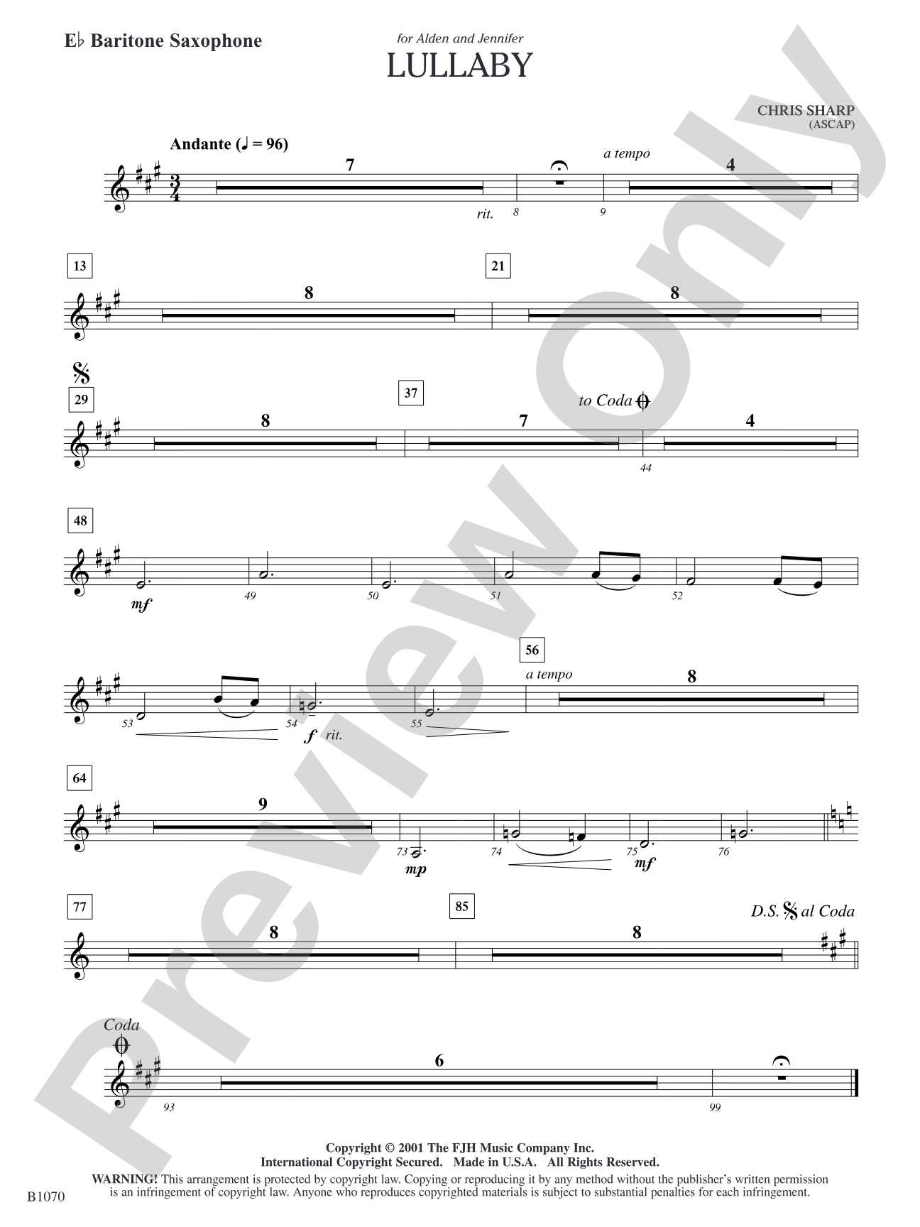 Lullaby: E-flat Baritone Saxophone