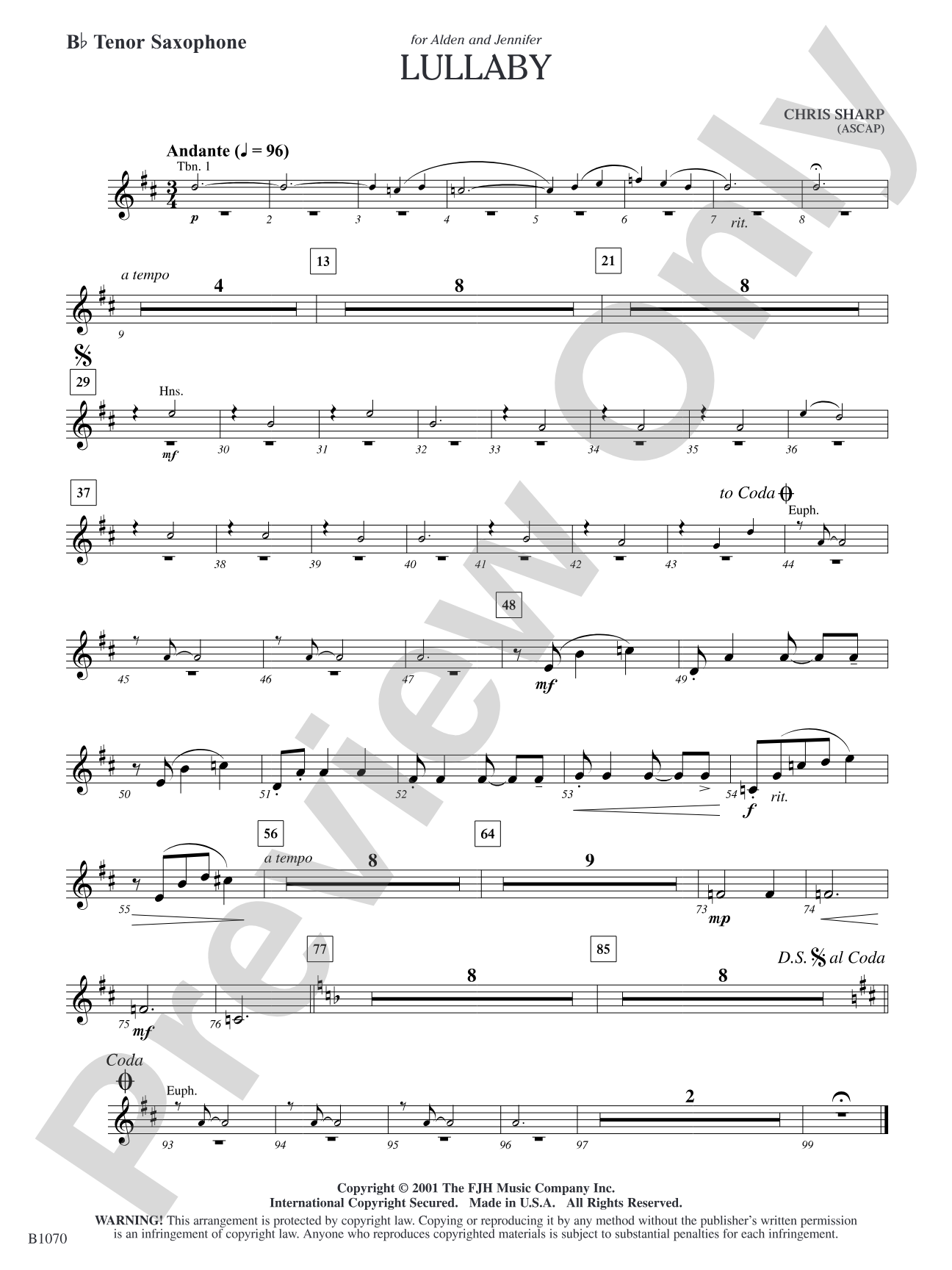 Lullaby: B-flat Tenor Saxophone