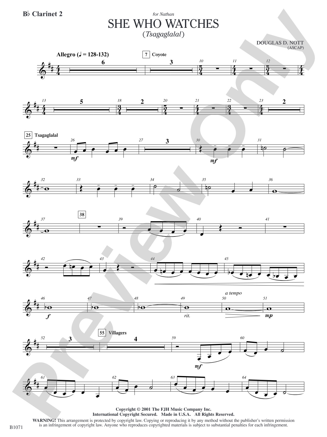 She Who Watches (Tsagaglalal): B-flat Clarinet 2
