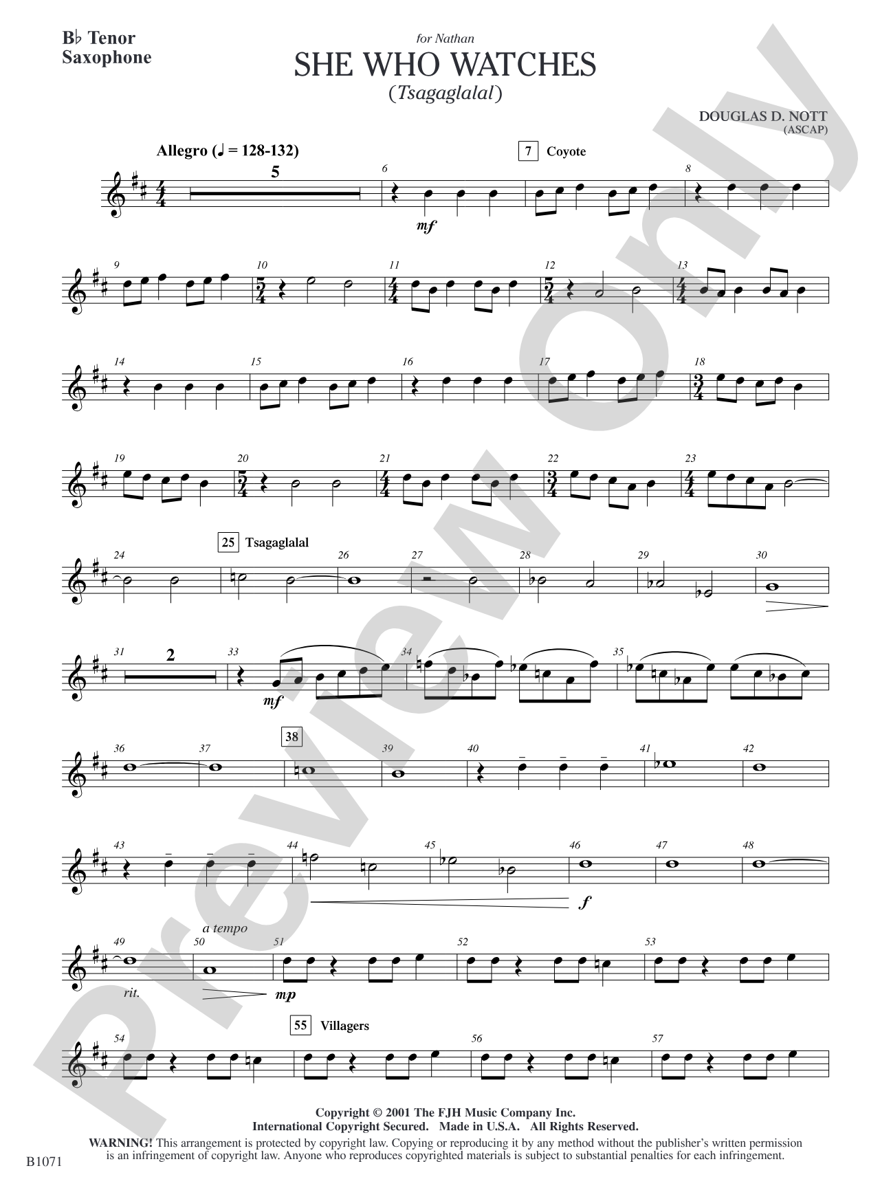 She Who Watches (Tsagaglalal): B-flat Tenor Saxophone