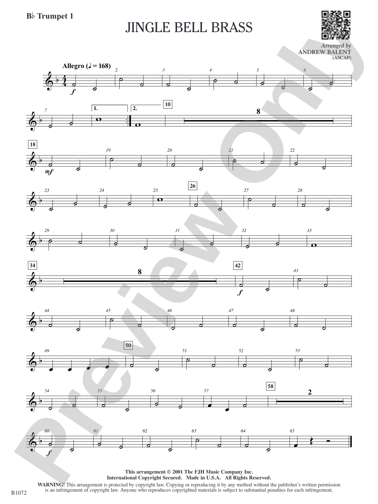 Jingle Bell Brass: B-flat Trumpet 1