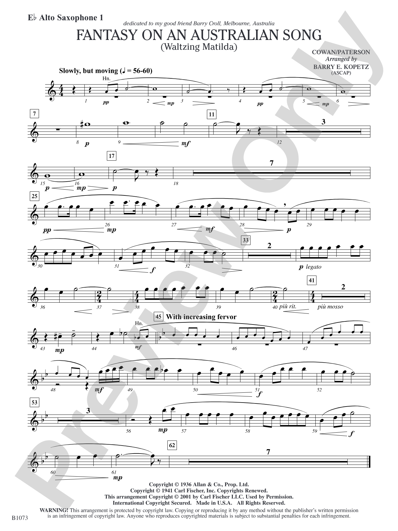 Fantasy on an Australian Song: E-flat Alto Saxophone 1