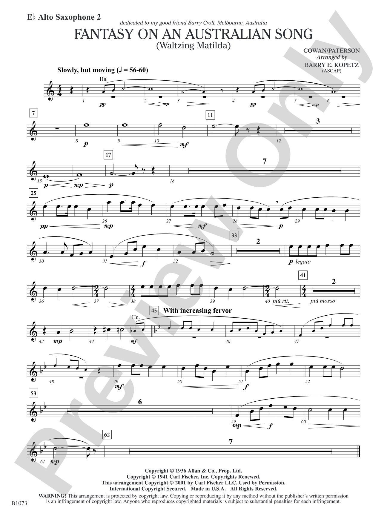 Fantasy on an Australian Song: E-flat Alto Saxophone 2