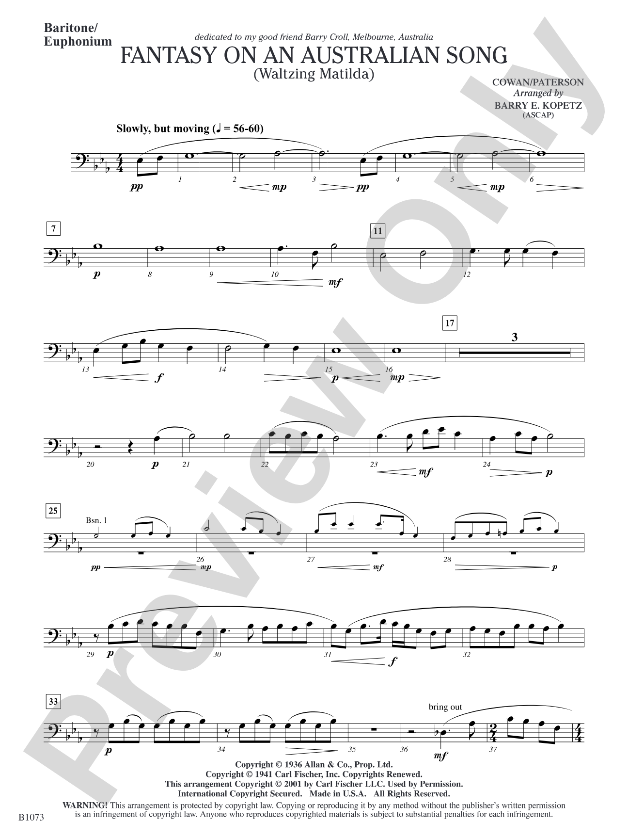 Fantasy on an Australian Song: Baritone/Euphonium