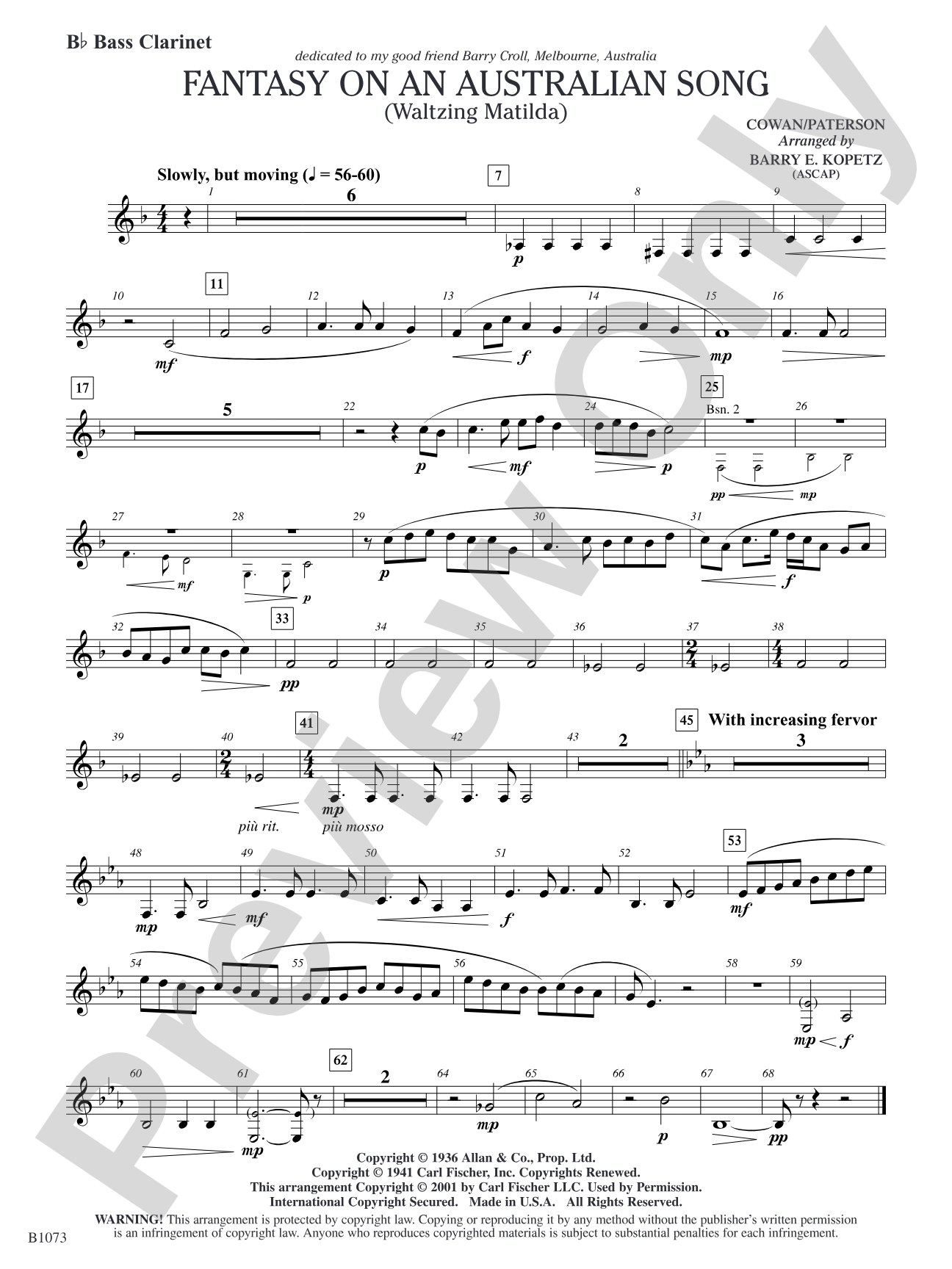 Fantasy on an Australian Song: B-flat Bass Clarinet