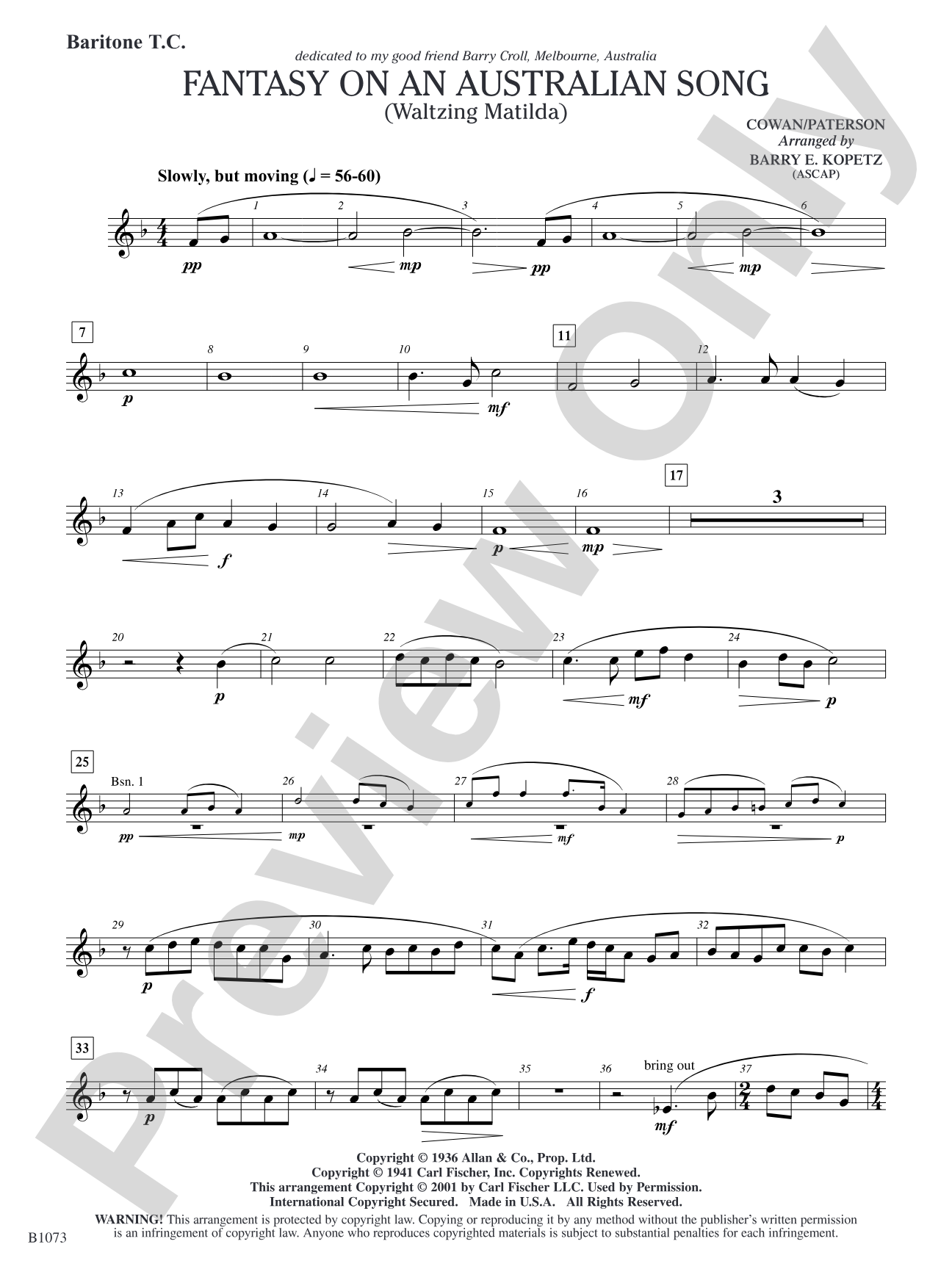Fantasy on an Australian Song: Baritone T.C.