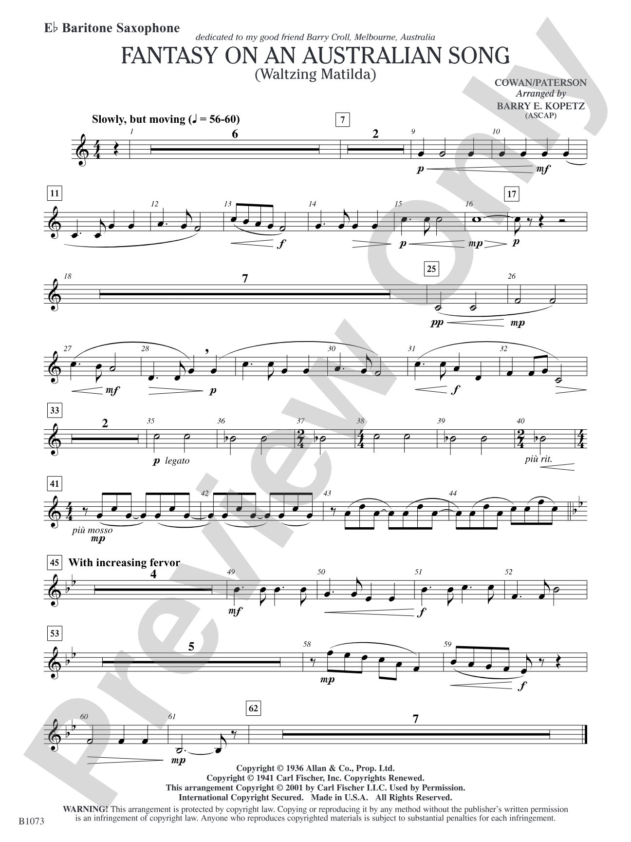 Fantasy on an Australian Song: E-flat Baritone Saxophone