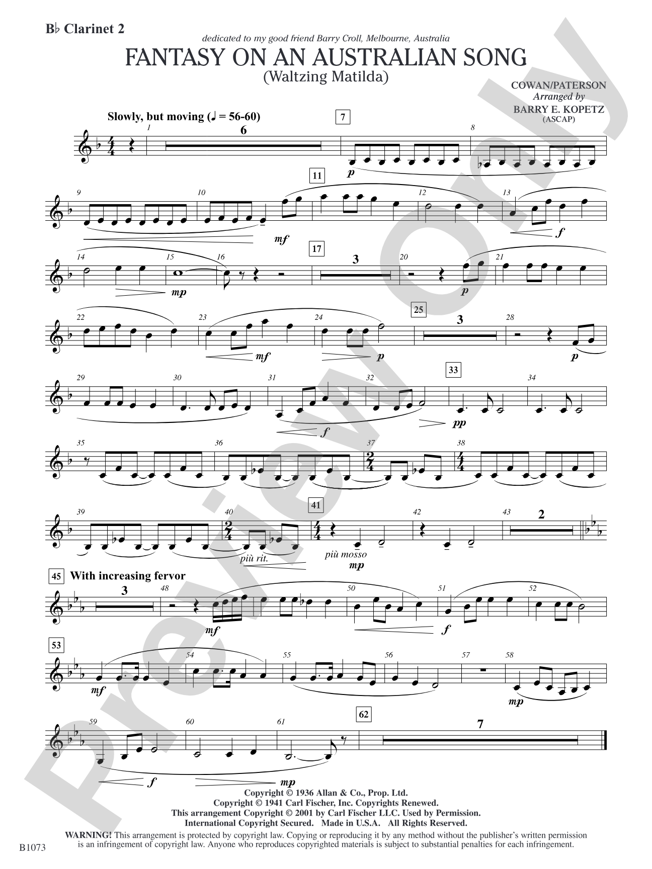Fantasy on an Australian Song: B-flat Clarinet 2