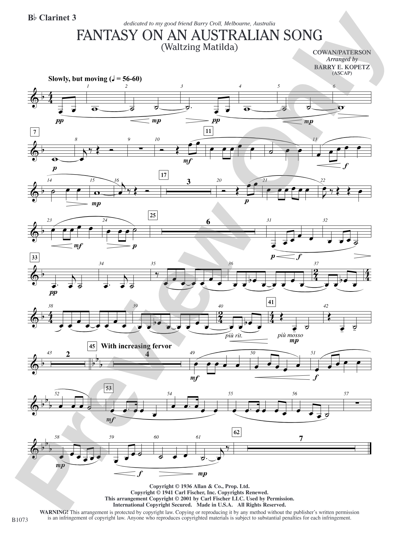 Fantasy on an Australian Song: B-flat Clarinet 3