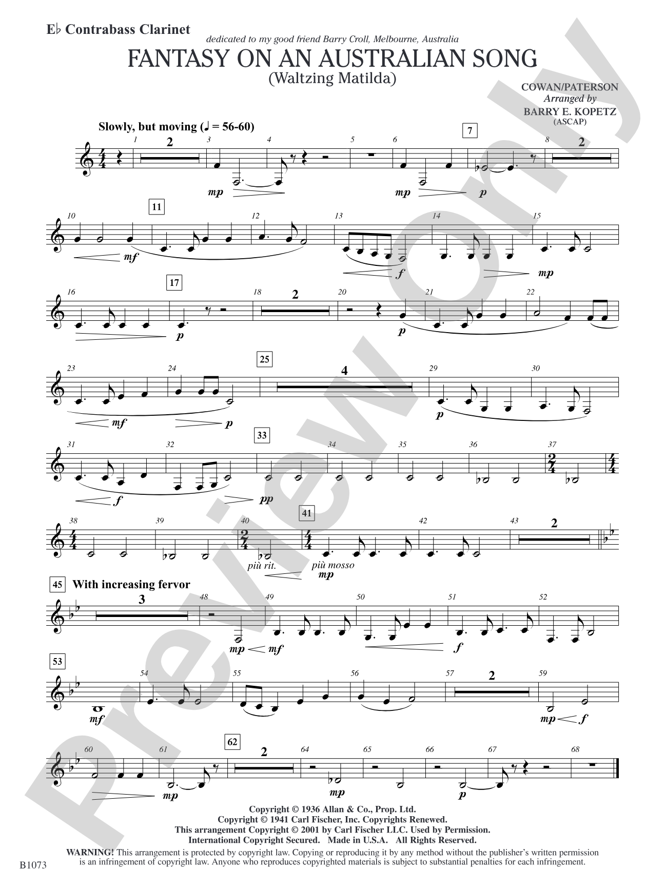Fantasy on an Australian Song: E-flat Contrabass Clarinet