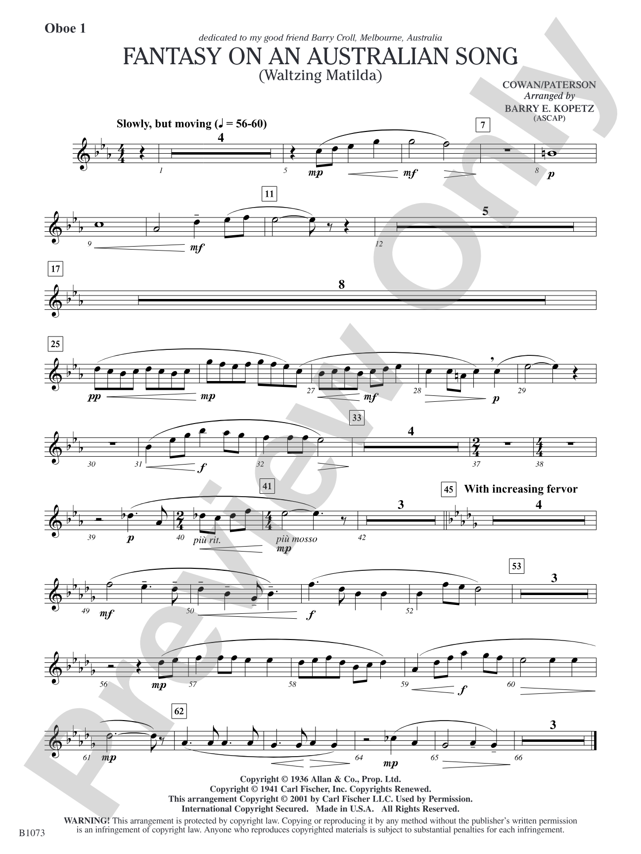 Fantasy on an Australian Song: Oboe 1
